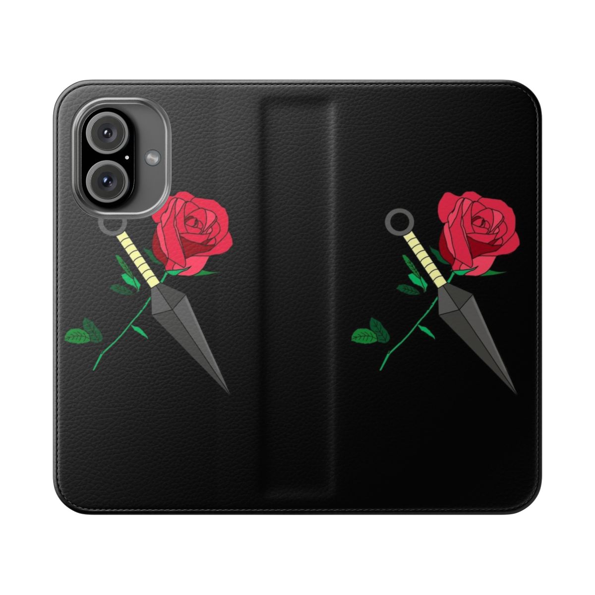 Flip phone case cover with rose and kunai inspired design