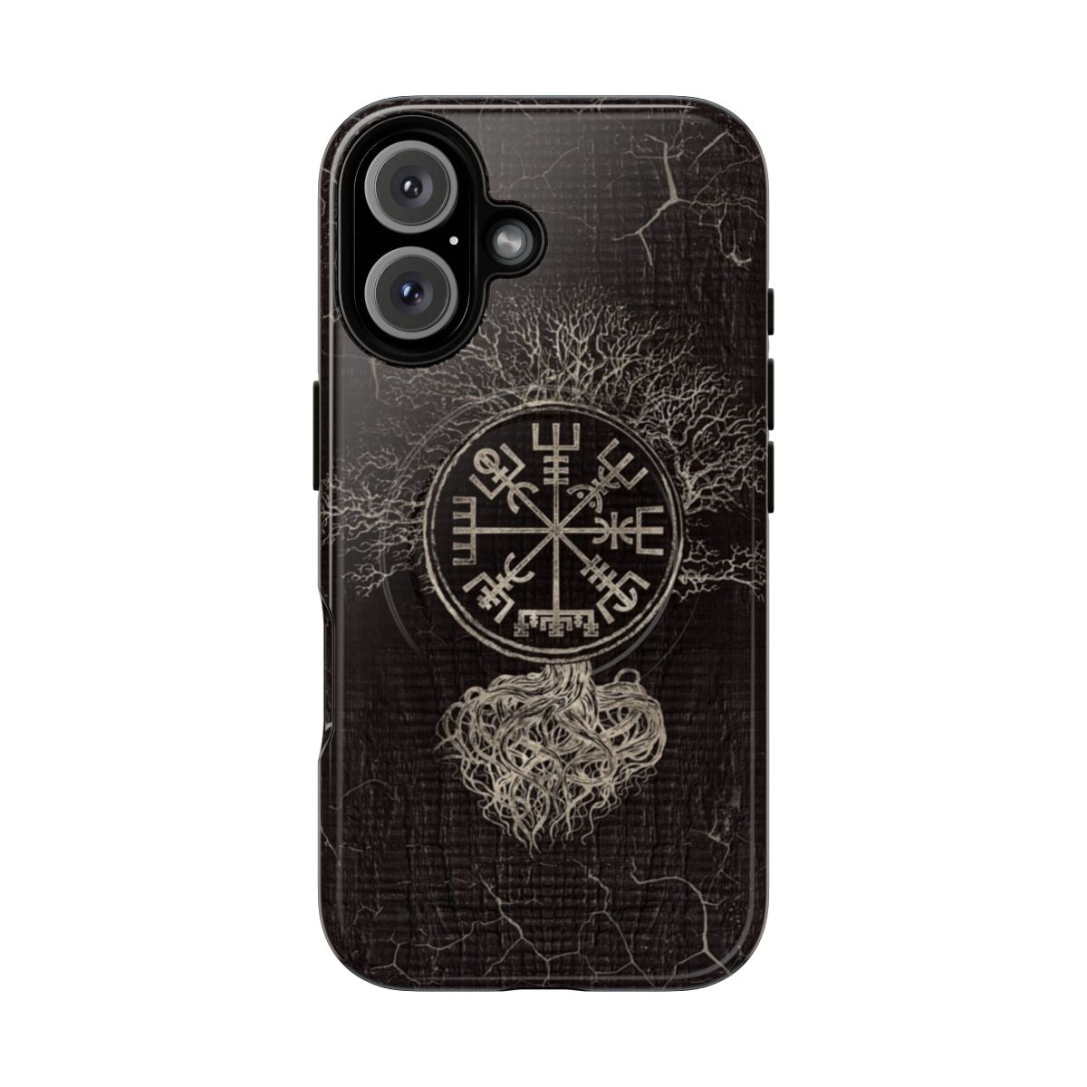 Vegvisir and Yggdrasil phone case design with runes and the tree of life