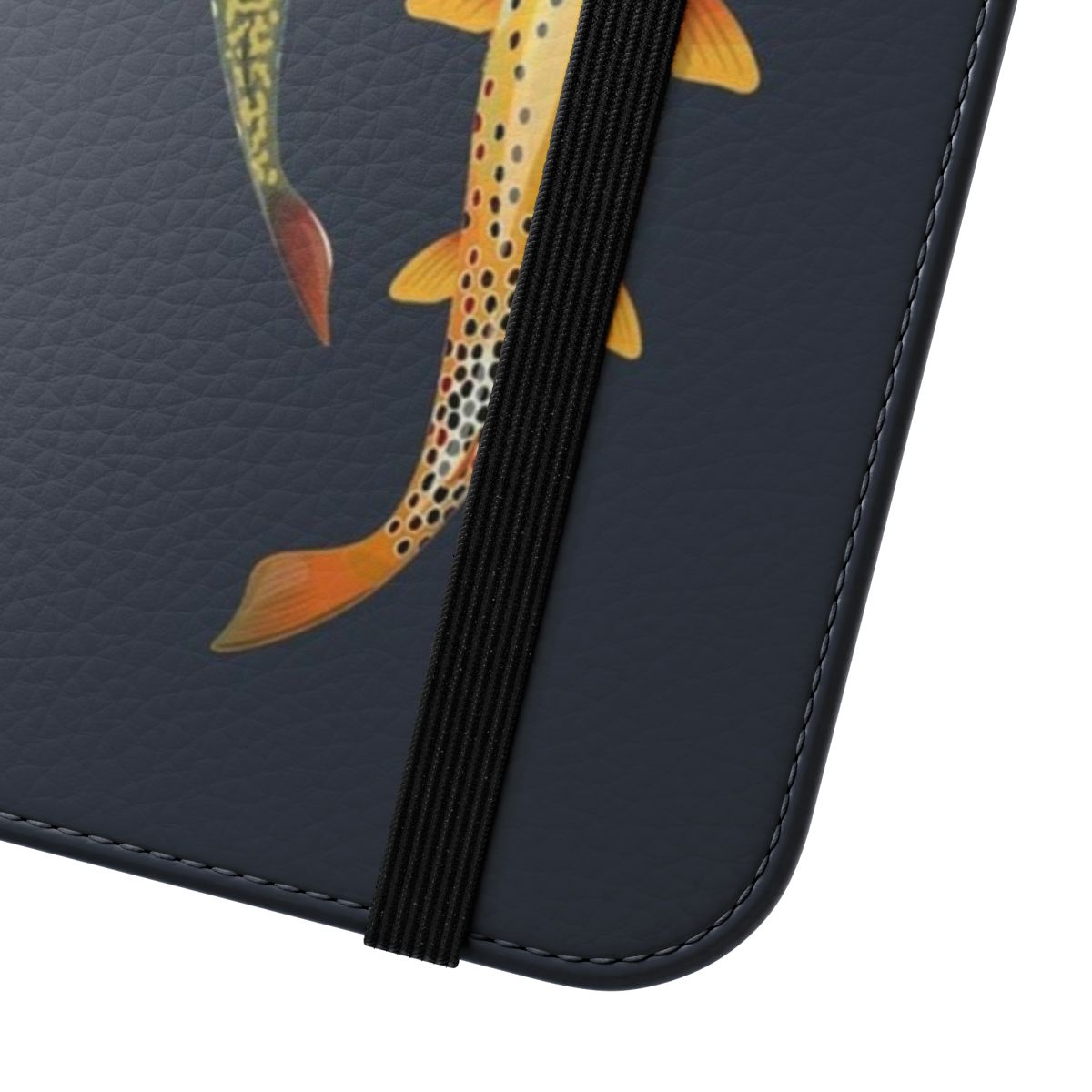 Artistic three trout design on a flip phone case - Close Up