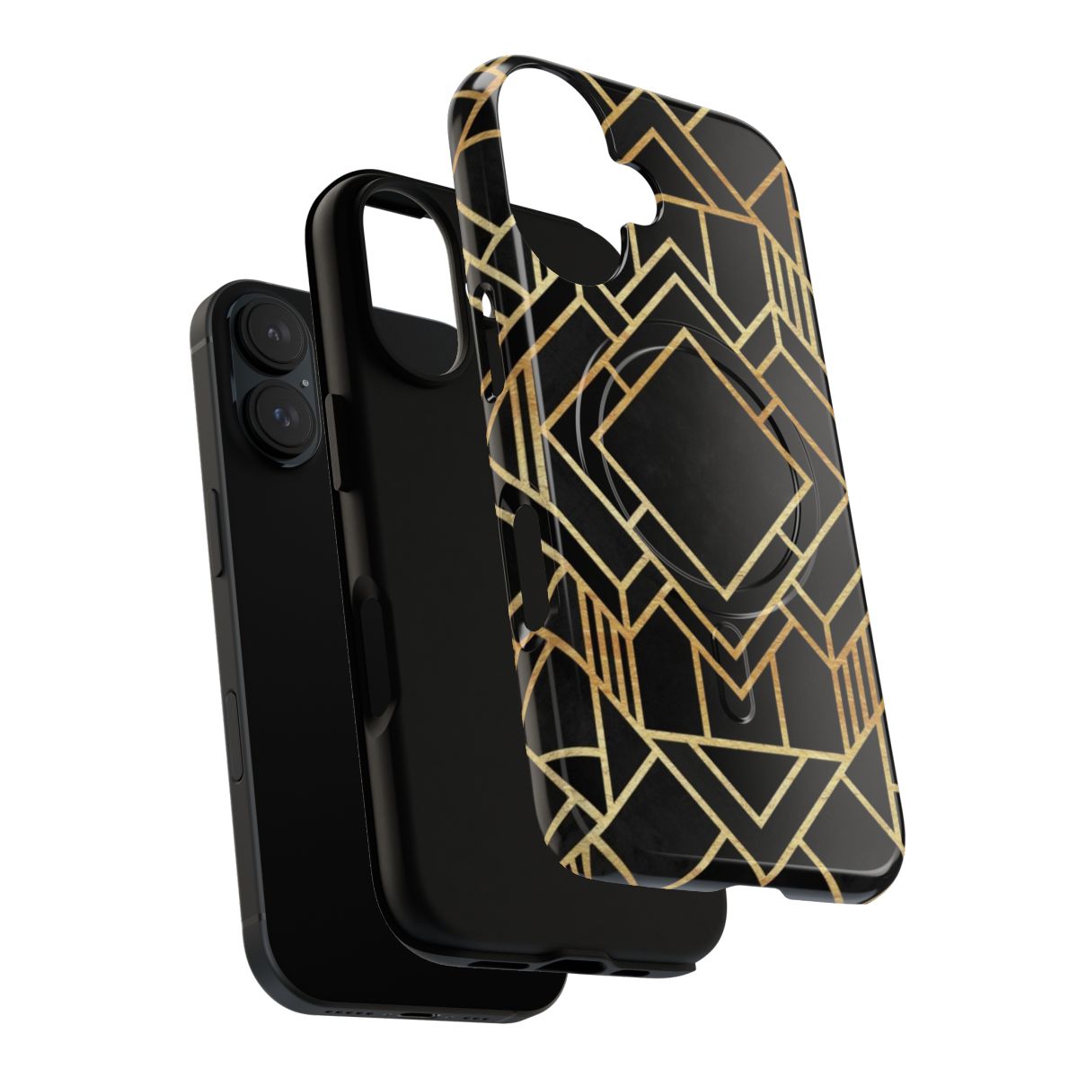 Stylish black and gold art deco-inspired geometric pattern phone case - Layers