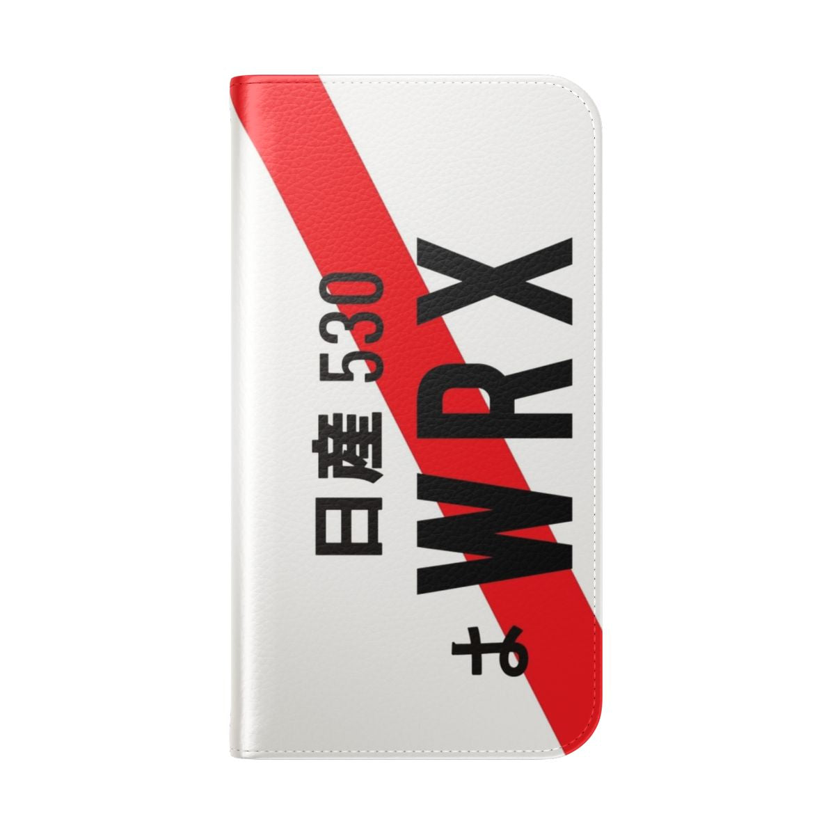 Flip cover phone case featuring a JDM-inspired design and Subaru WRX branding - Folded Back