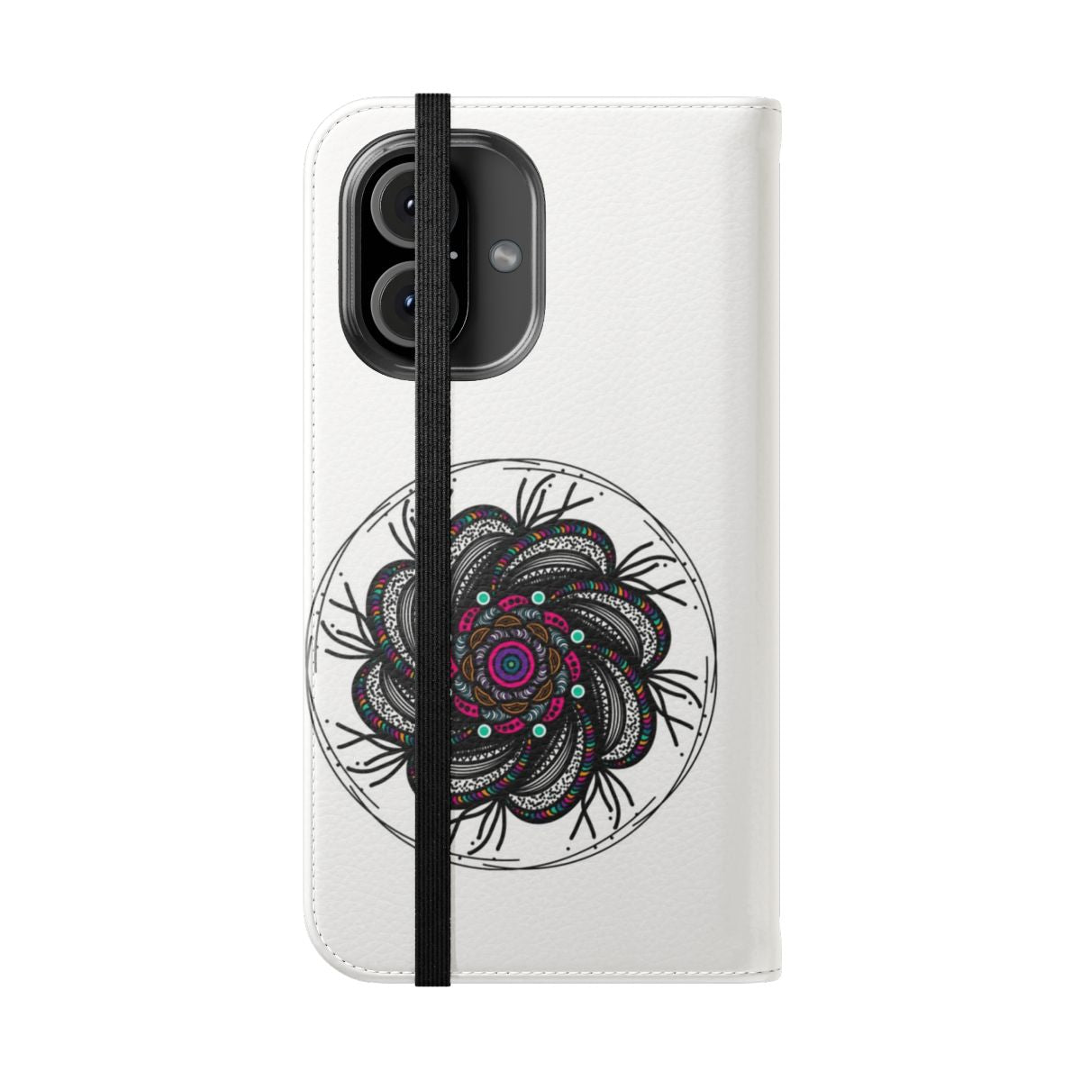 Colorful psychedelic, cosmic, hand-drawn design on a flip phone case - Folded Front