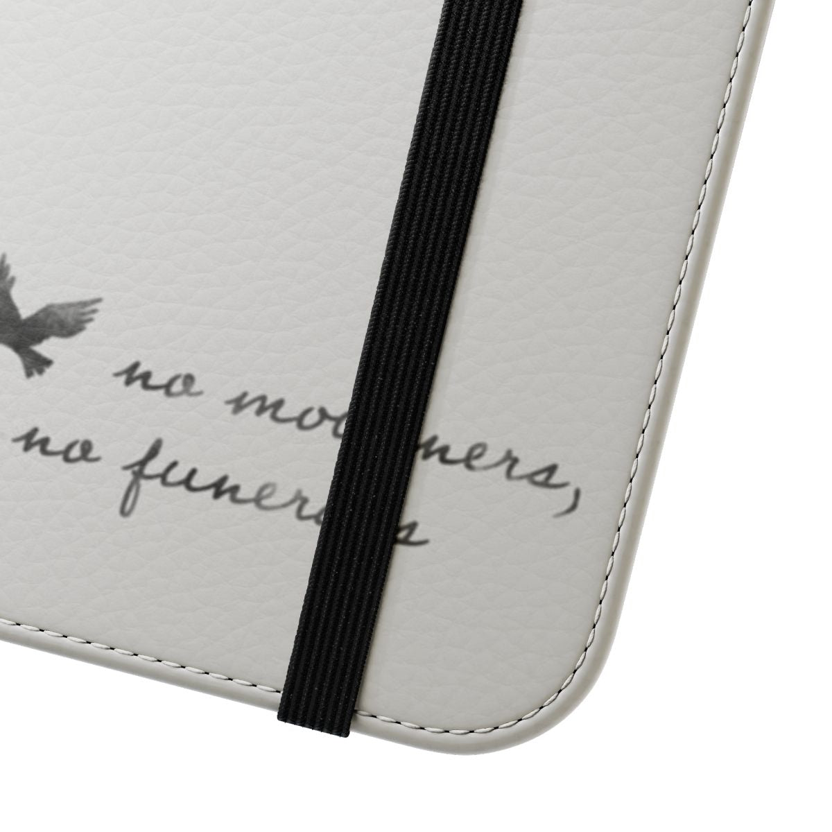 Flip cover phone case featuring a quote from the Six of Crows book series by Leigh Bardugo. - Close Up