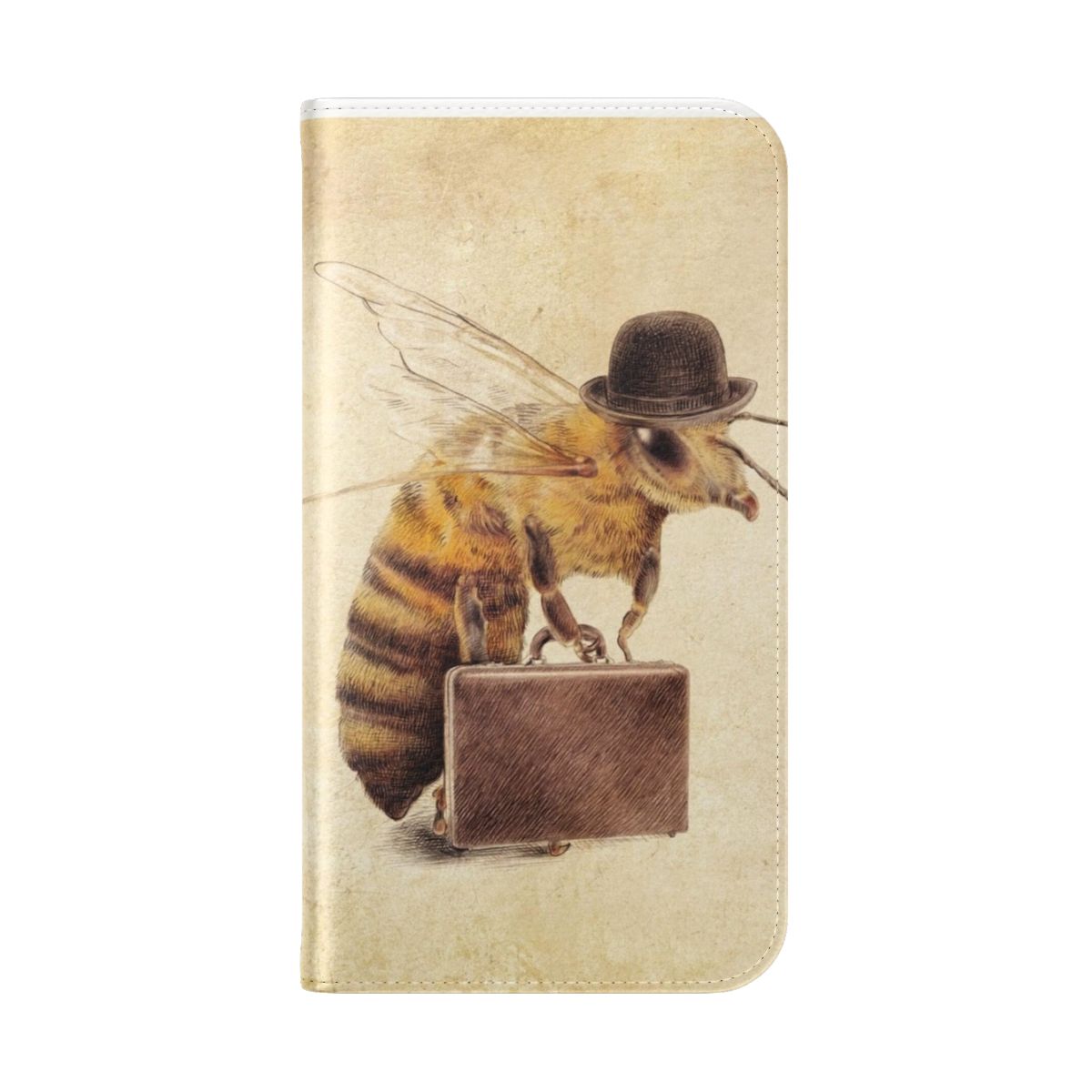 A vintage-inspired flip cover phone case featuring a worker bee design, perfect for business professionals. - Folded Back