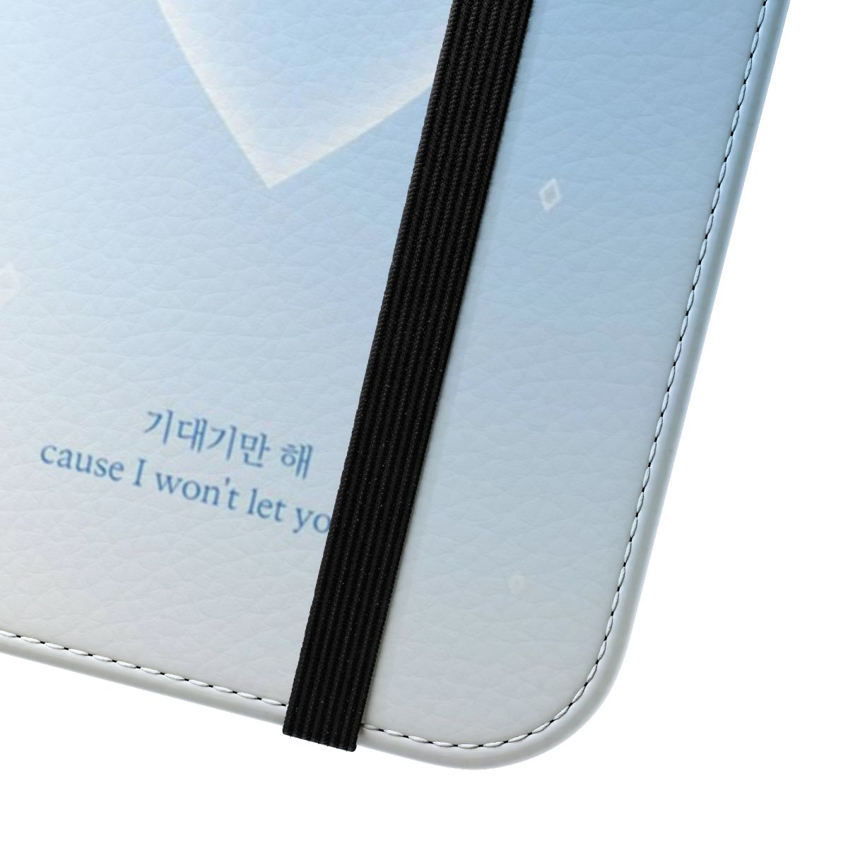 Pastel blue flip cover phone case featuring the Stray Kids (SKZ) logo and members - Close Up