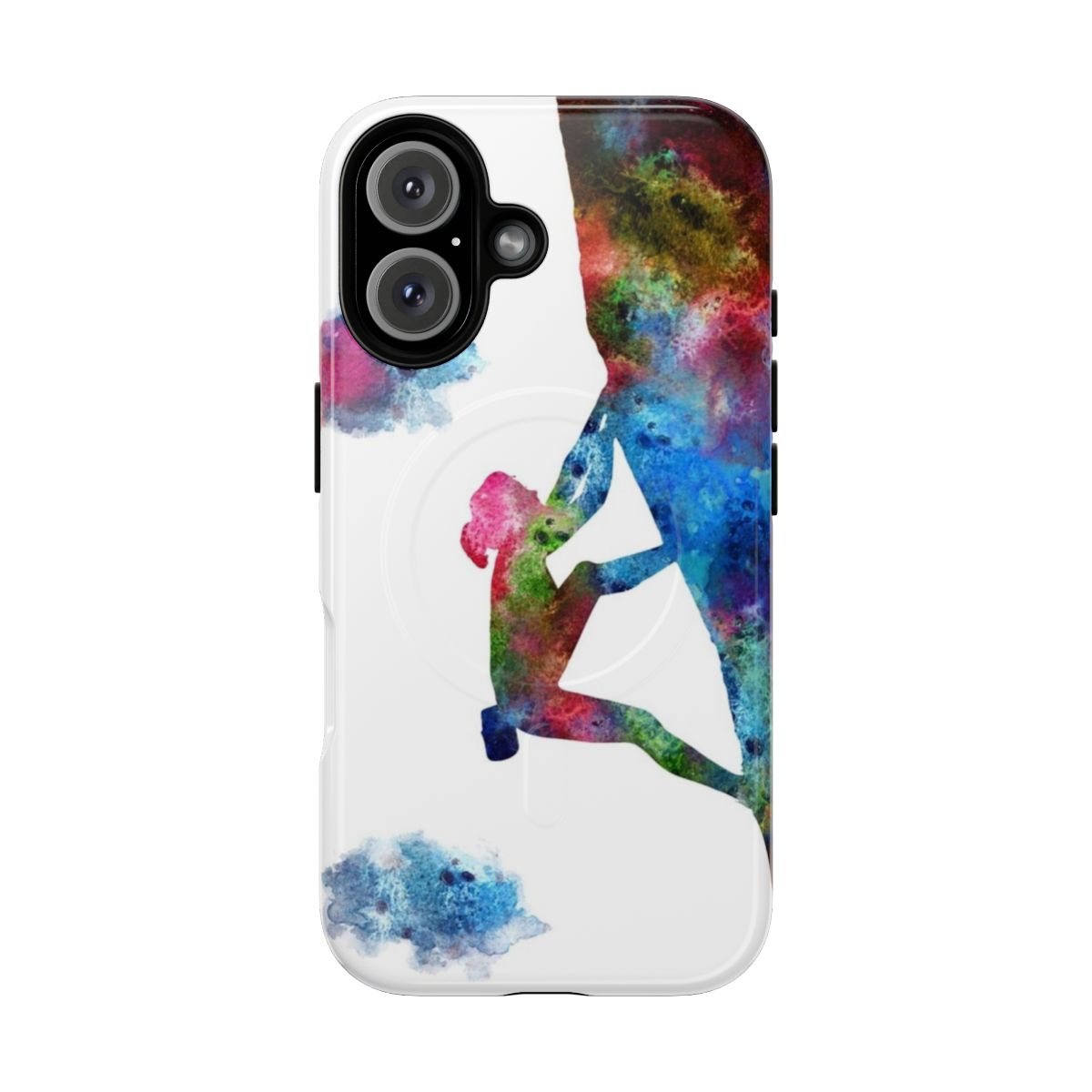 Watercolor painting of a woman rock climber on a phone case