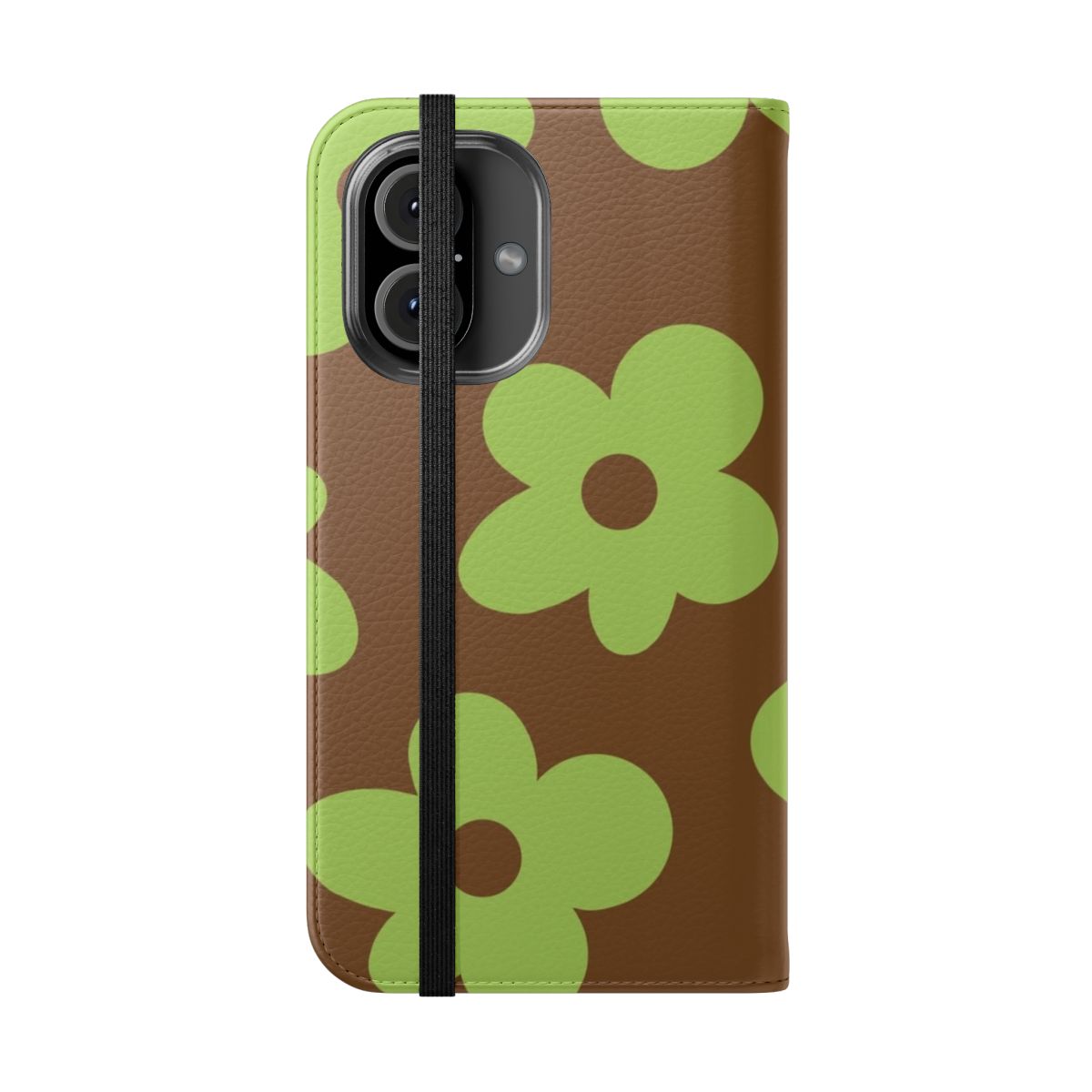 Floral design phone case in brown and green inspired by the Golf Le Fleur brand - Folded Front