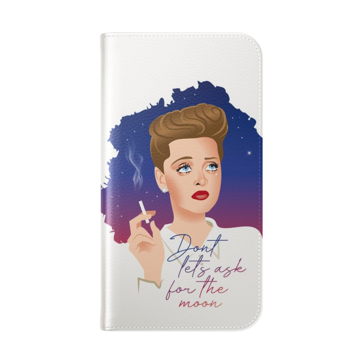 Retro flip cover phone case with Charlotte and old Hollywood inspired artwork - Folded Back