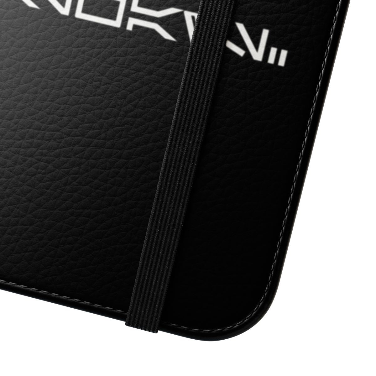 A white flip cover phone case featuring Aurebesh text and Star Wars imagery. - Close Up