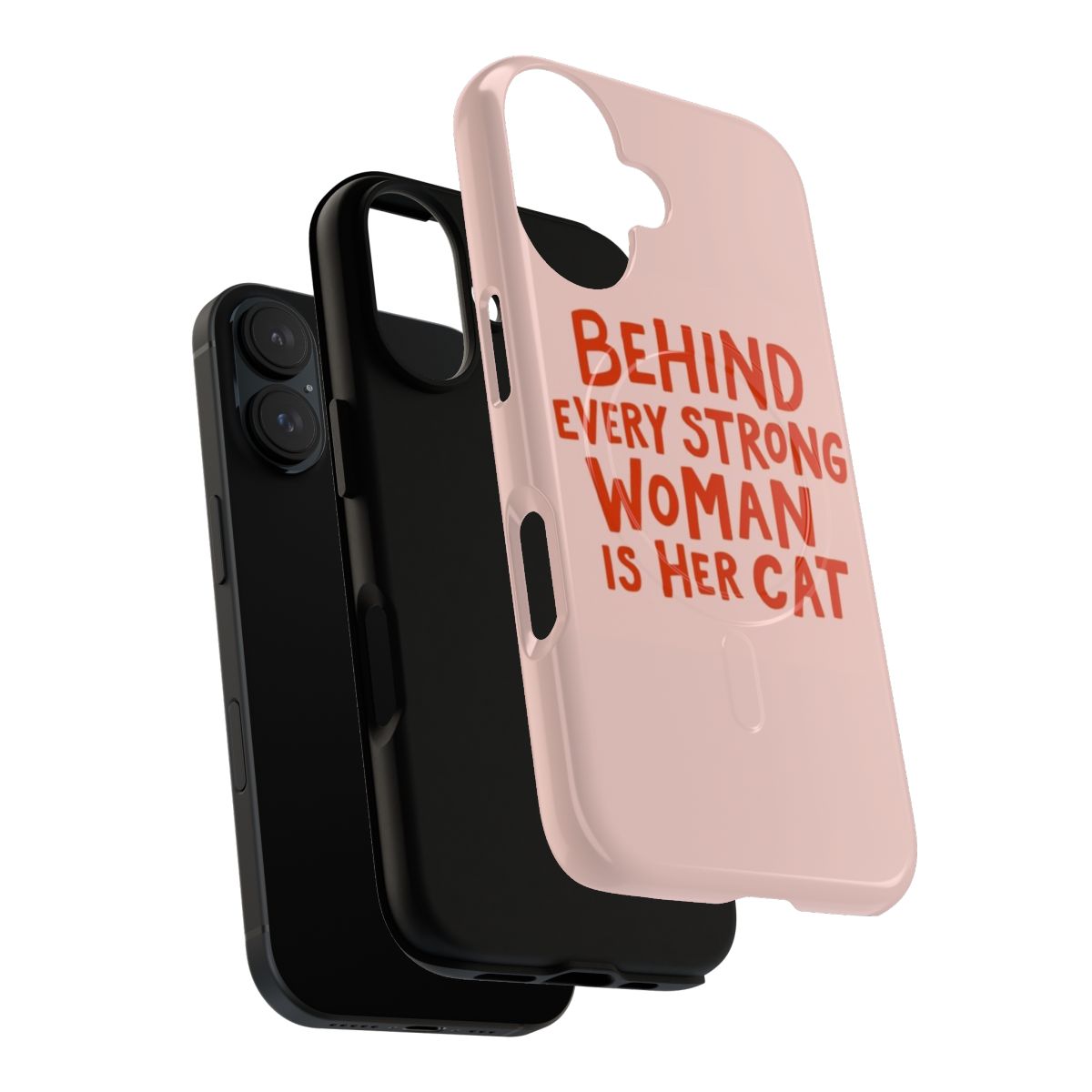 Magnetic phone case featuring a design of a strong, empowered woman with her cat. - Layers