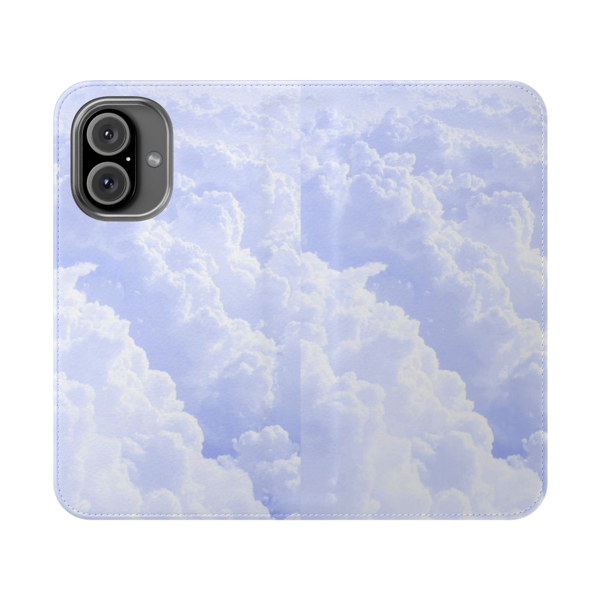 Pastel clouds printed on a flip cover phone case