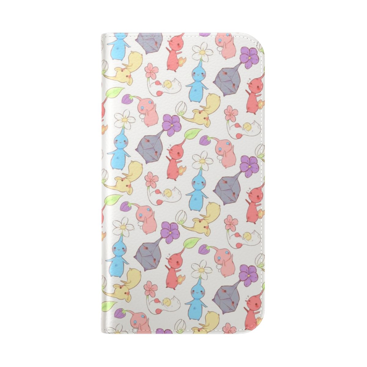 Pastel phone case featuring a cute Pikmin-style floral pattern - Folded Back