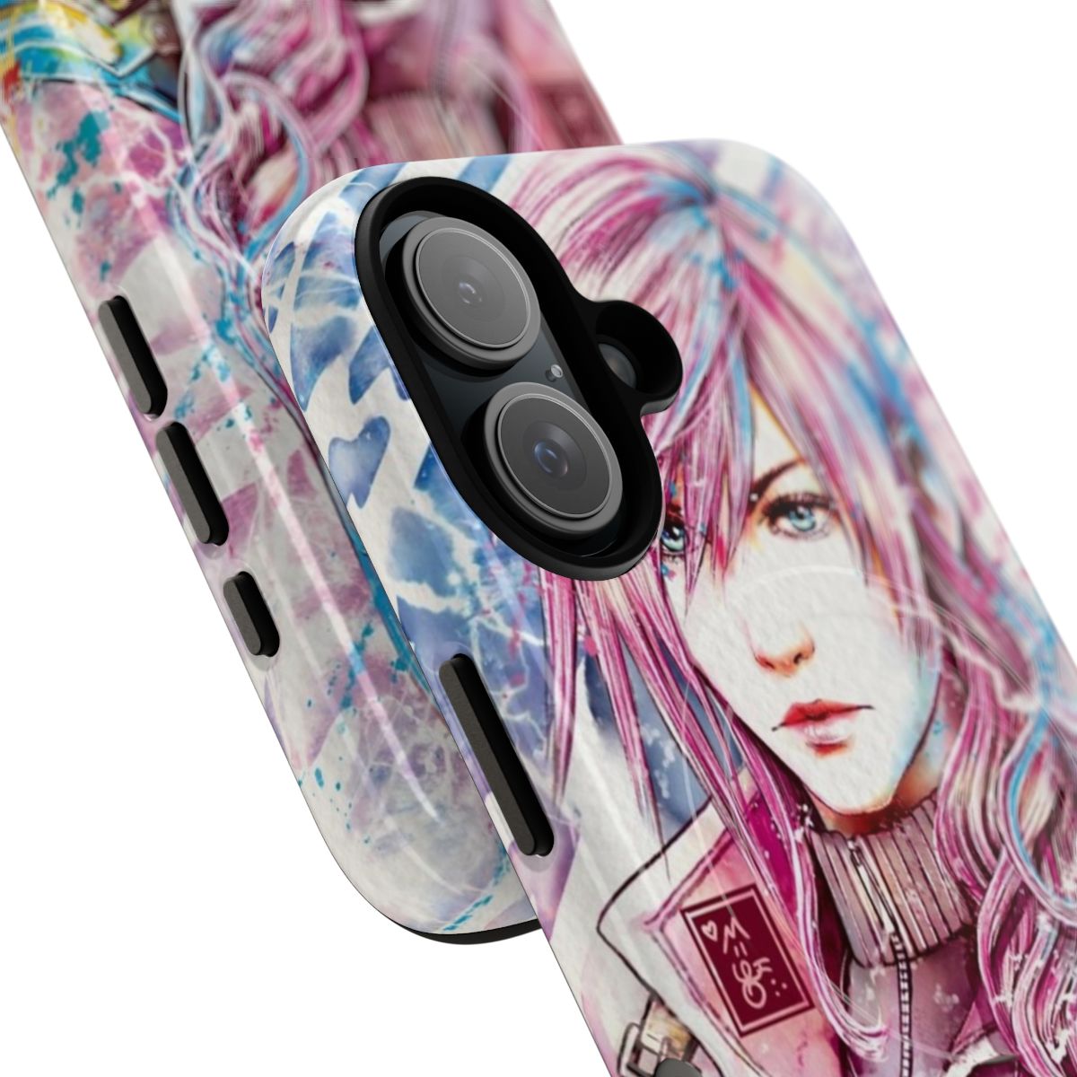 Premium phone case featuring the iconic character Lightning Farron from the Final Fantasy video game series - Detail