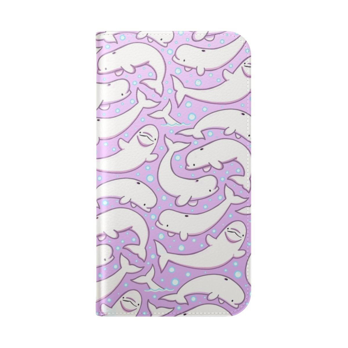 A white beluga whale surrounded by colorful bubbles on a phone case. - Folded Back