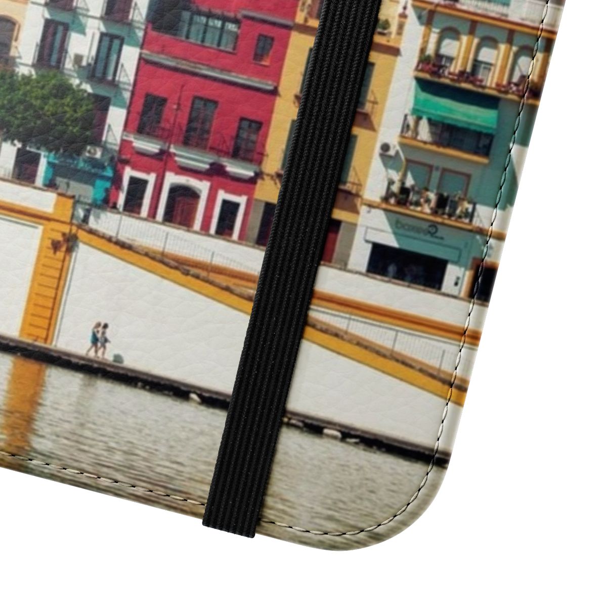 Triana skyline phone case with flip cover design featuring a cityscape landscape - Close Up