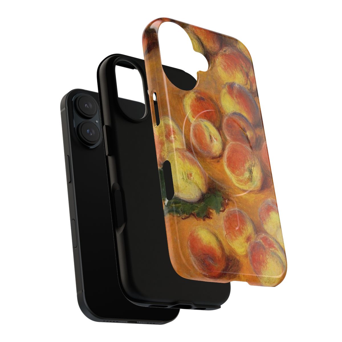 A vibrant, botanical-inspired phone case featuring the impressionist painting "Peaches" by Claude Monet. - Layers