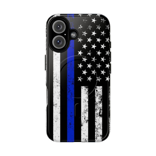 Distressed vertical American flag design on a tough, magnetic phone case