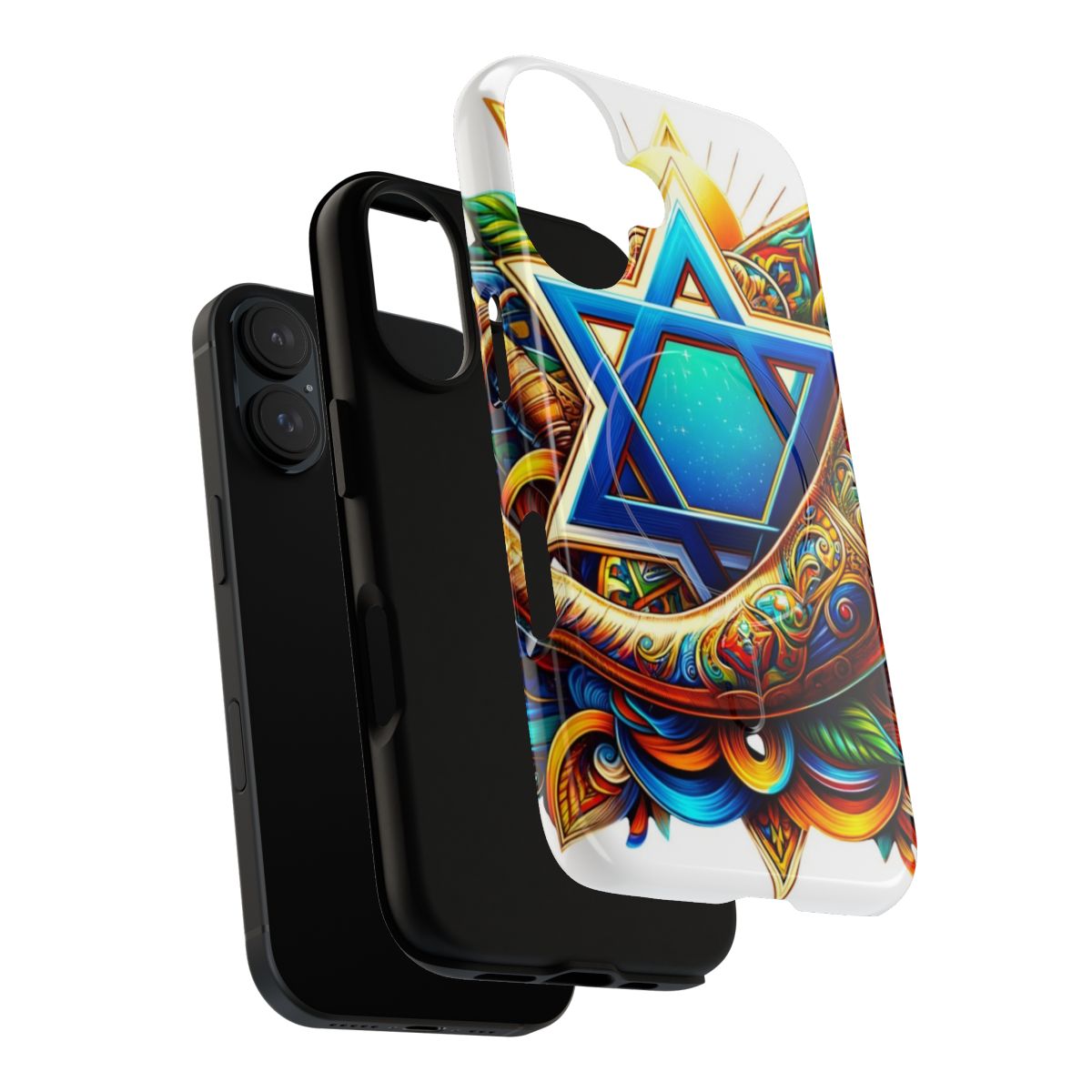 Magnetic tough phone case with Israel-inspired design featuring Star of David, Shofar, and Hamsa - Layers