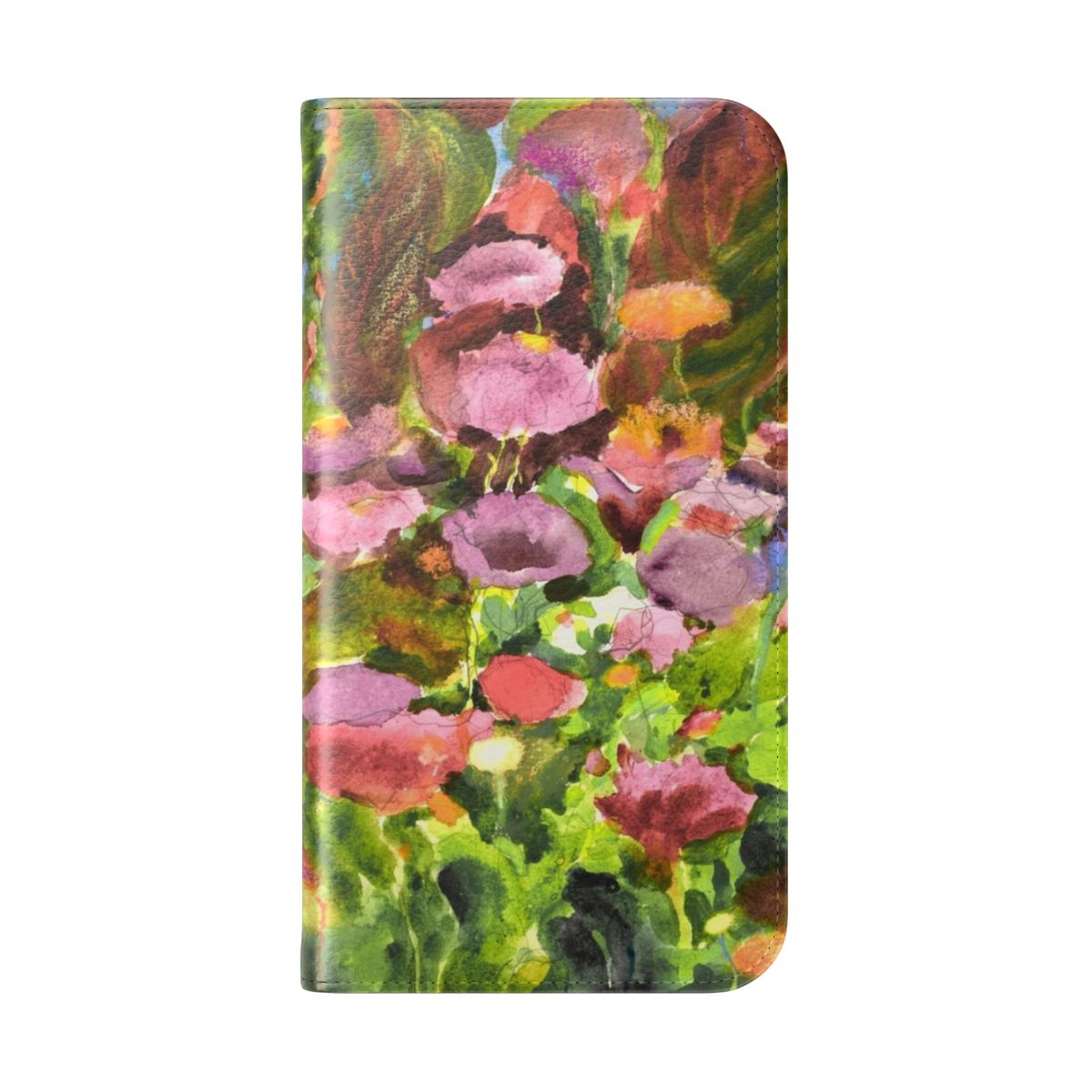 Colorful phone case with a vibrant floral garden design - Folded Back