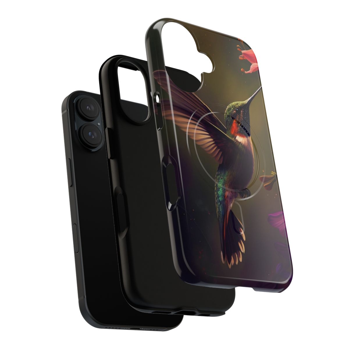 Closeup of a colorful hummingbird on a smartphone case - Layers