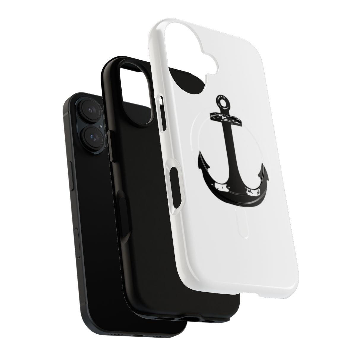 Black and white minimalist anchor silhouette design on a phone case - Layers