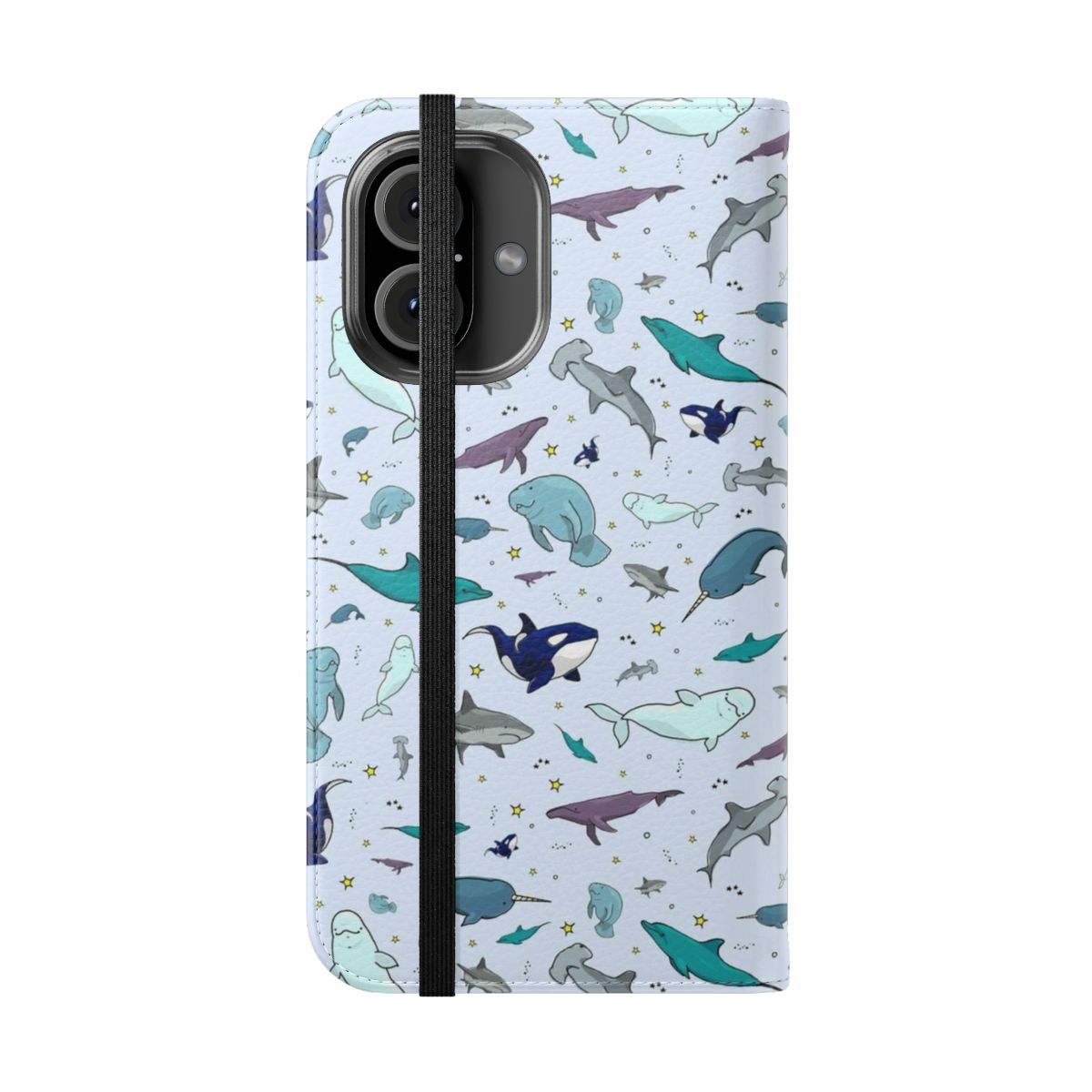 Underwater-inspired phone case with whales, dolphins, and other marine life - Folded Front