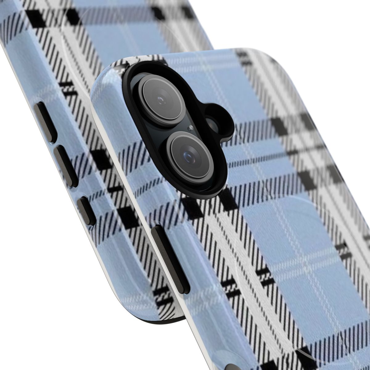 Blue and white plaid wildflower pattern on a durable, lightweight phone case - Detail