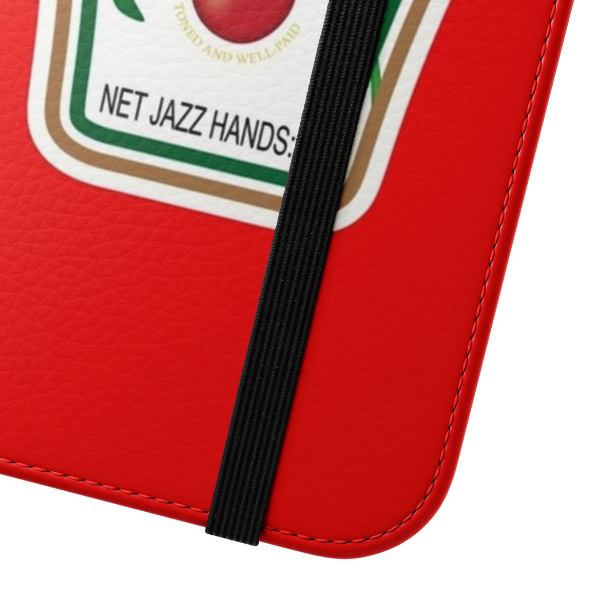 Ketchup-inspired flip cover phone case with a fun, parody design - Close Up