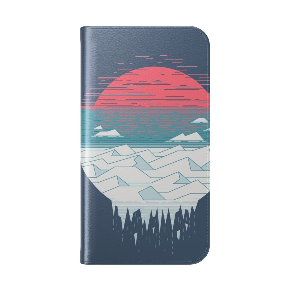 Minimalist phone case with a pastel sunrise design set against an arctic landscape. - Folded Back