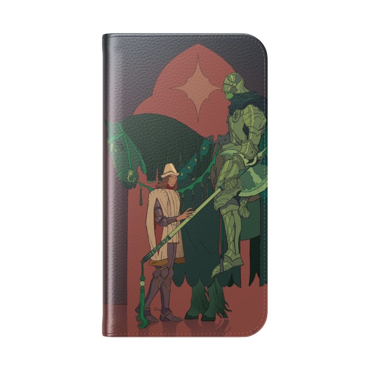 Flip cover phone case featuring medieval knight design - Folded Back