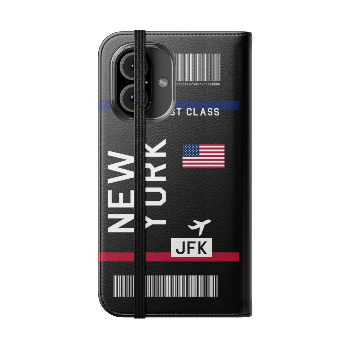 Black smartphone case with flight ticket and boarding pass design - Folded Front