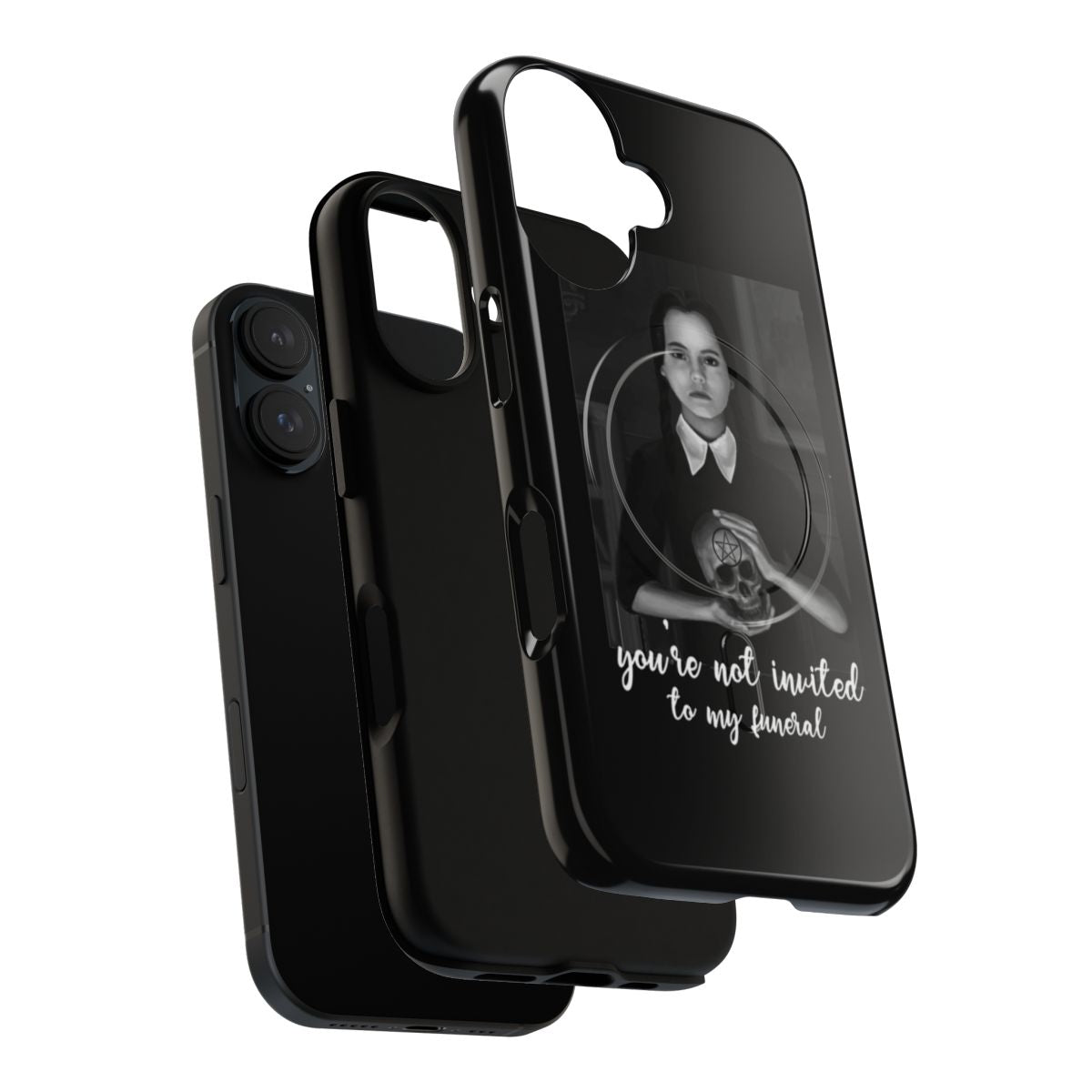 Magnetic phone case featuring a gothic, creepy design inspired by Wednesday Addams from the Addams Family - Layers