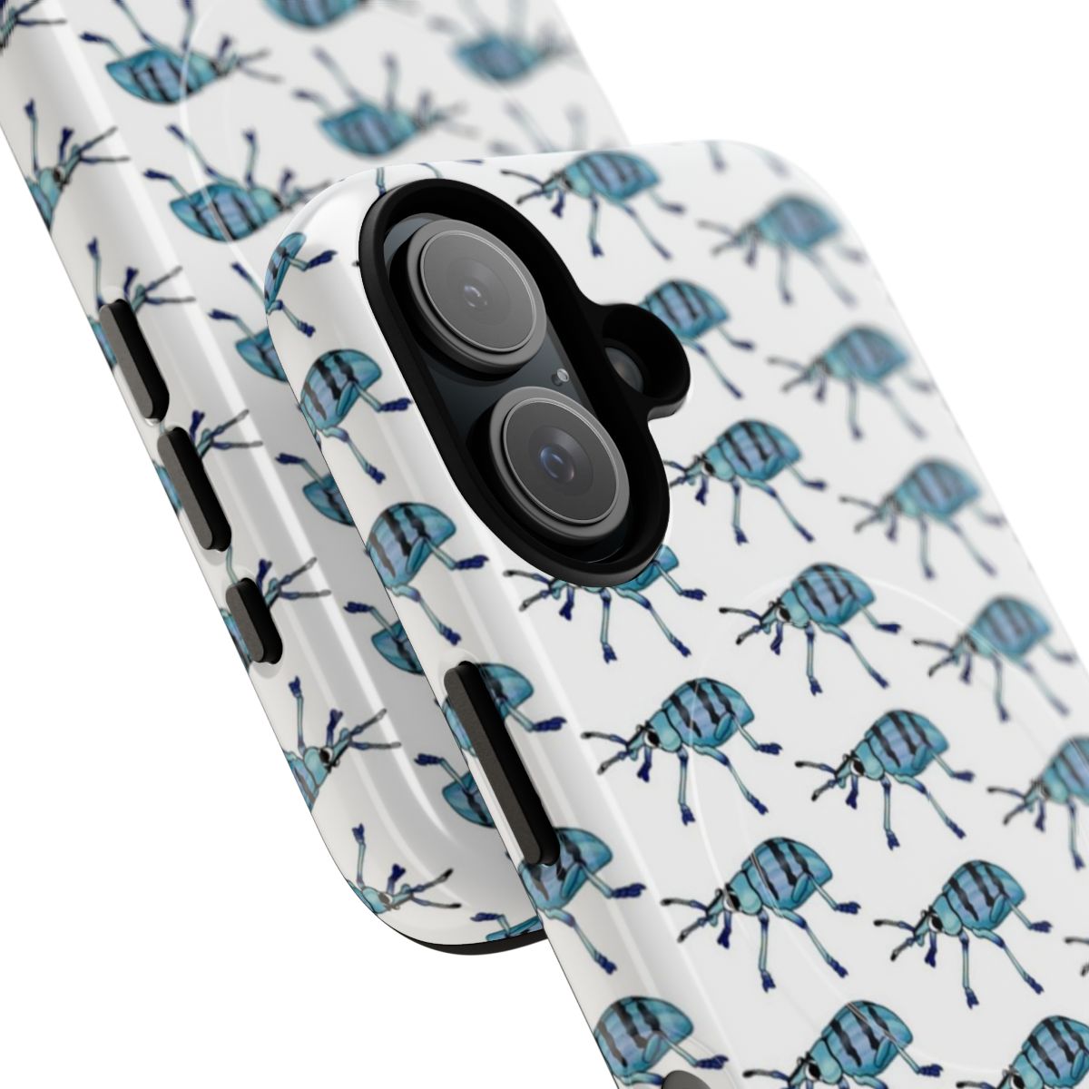 Magnetic tough phone case with a detailed illustration of a blue weevil beetle, a type of insect. - Detail