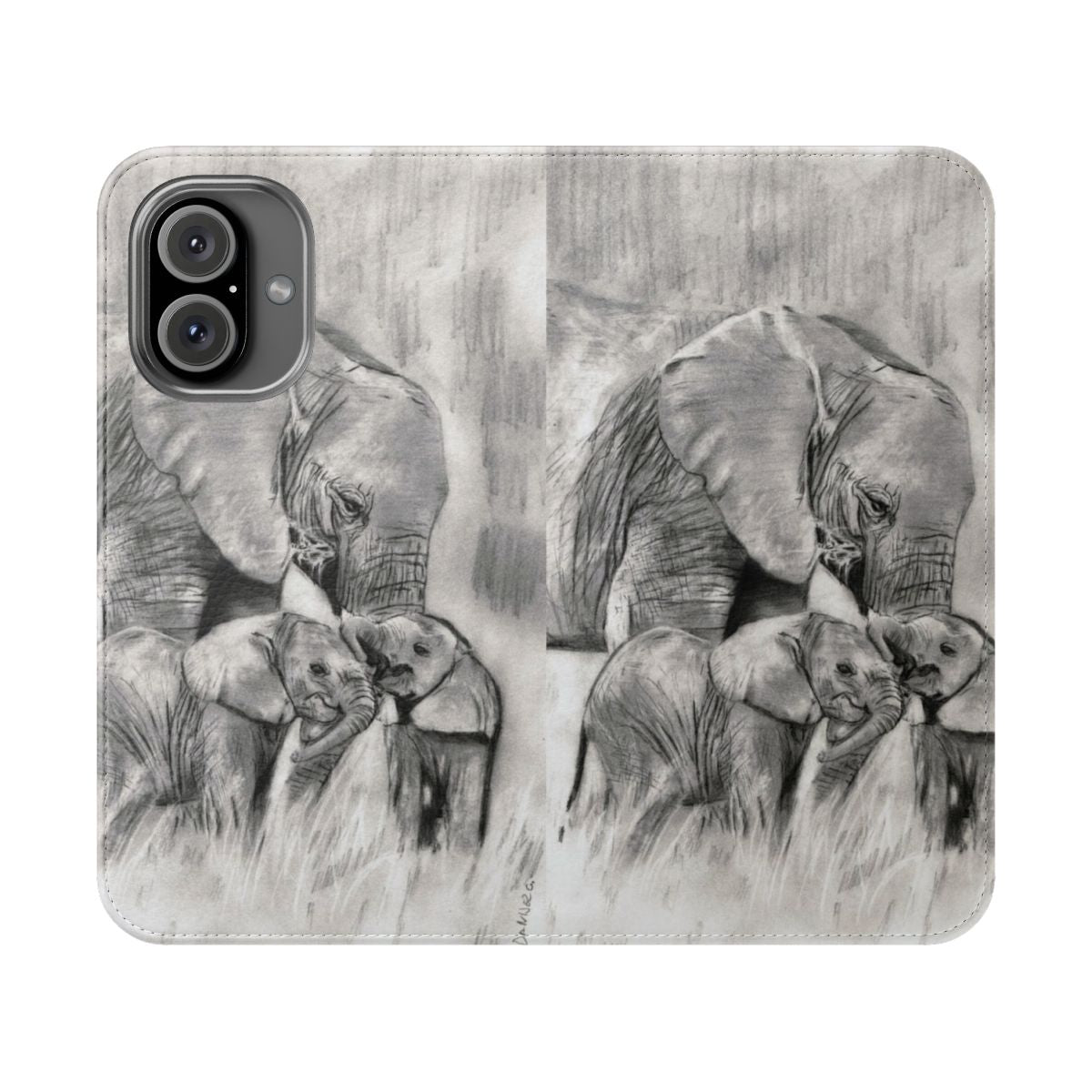 Elephant print flip cover phone case with wildlife design