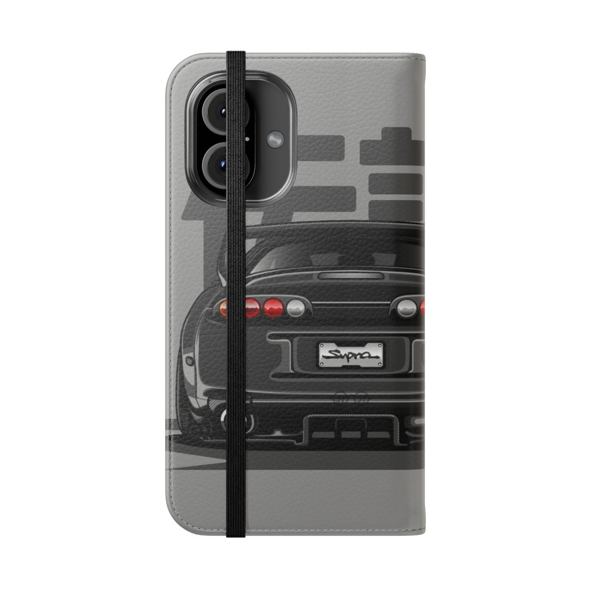 Sleek and durable flip cover phone case featuring a stylized Supra MK4 design for car enthusiasts - Folded Front