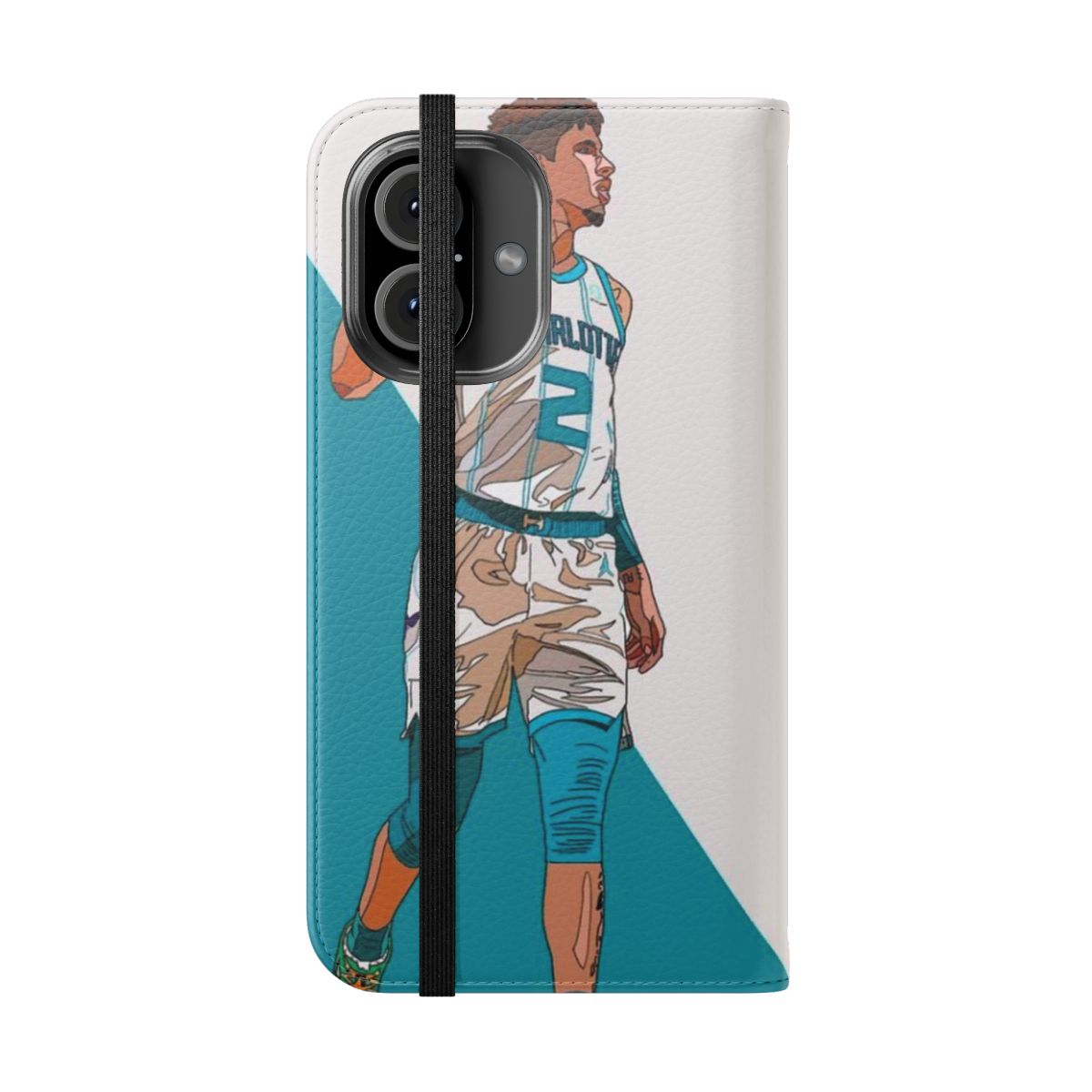 Lamelo Ball inspired flip cover phone case with Charlotte Hornets-style design - Folded Front