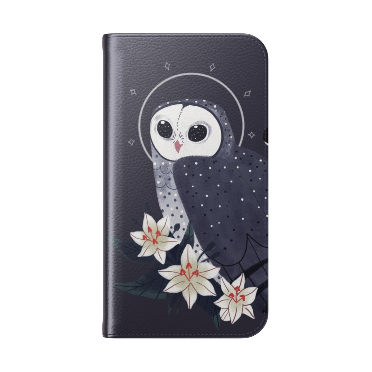 Sooty owl phone case with a flip cover design - Folded Back