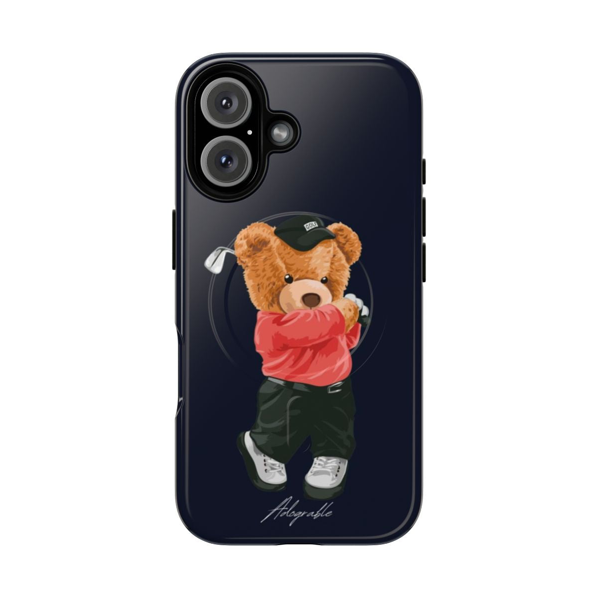 Cute bear golfer design on a magnetic phone case