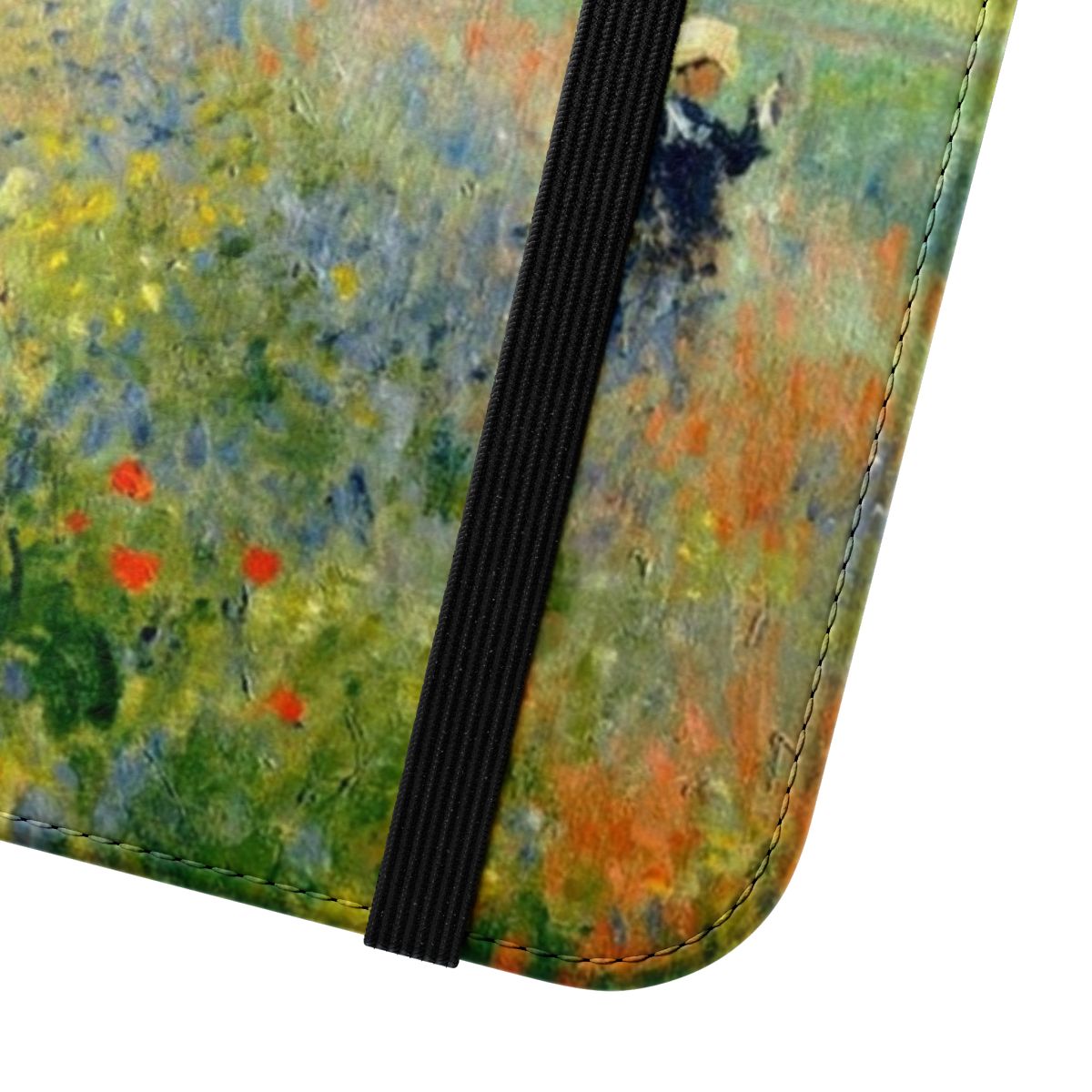 Smartphone case featuring a vibrant poppy field design inspired by the artwork of Claude Monet, the renowned Impressionist painter. - Close Up