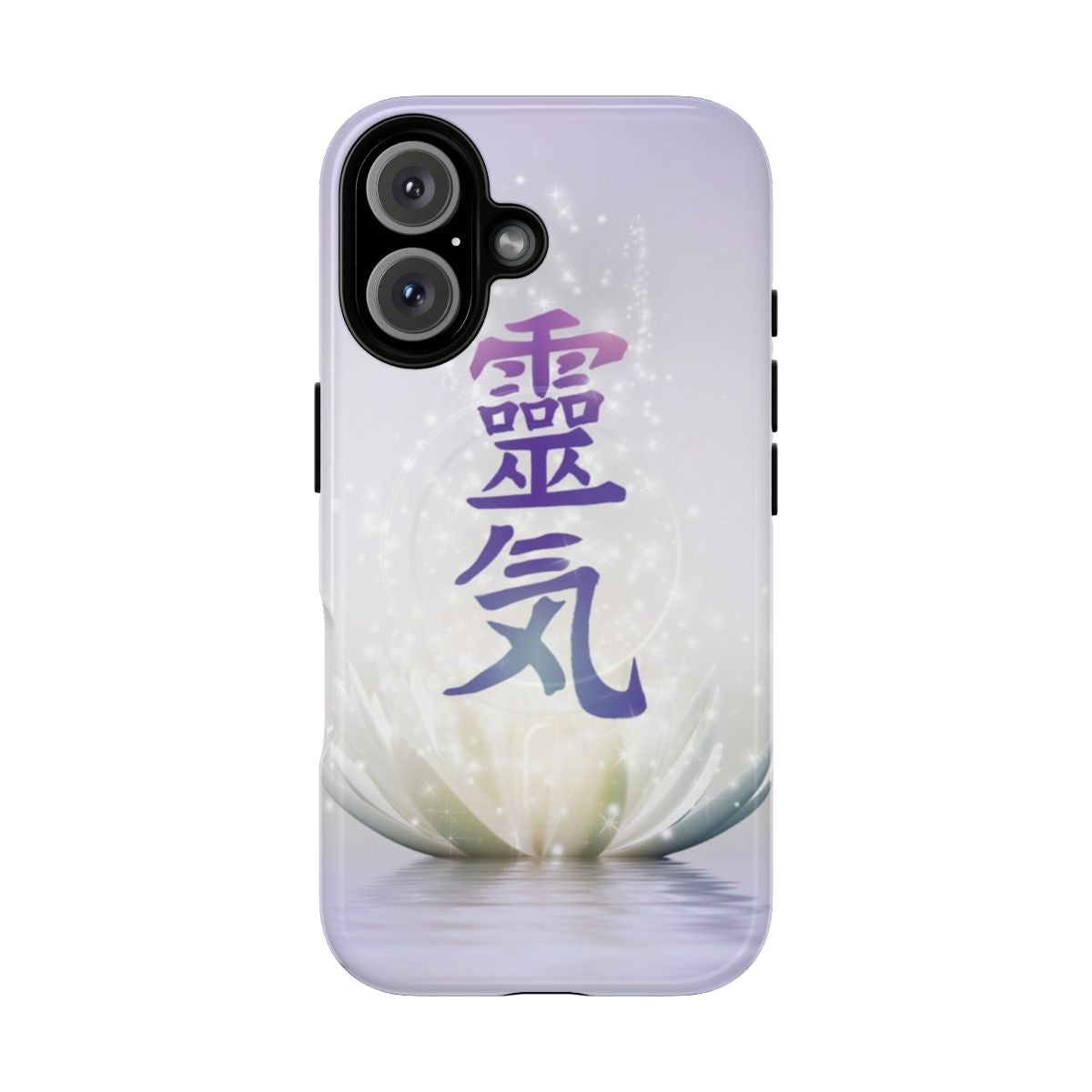 Reiki symbols and white lotus design on a durable magnetic phone case