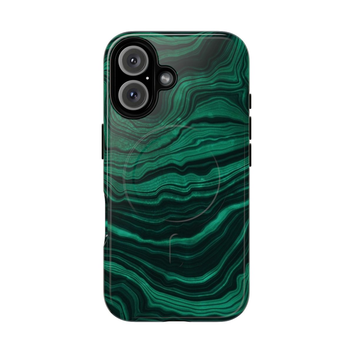 Faux malachite green marble with light veins texture on a magnetic tough phone case