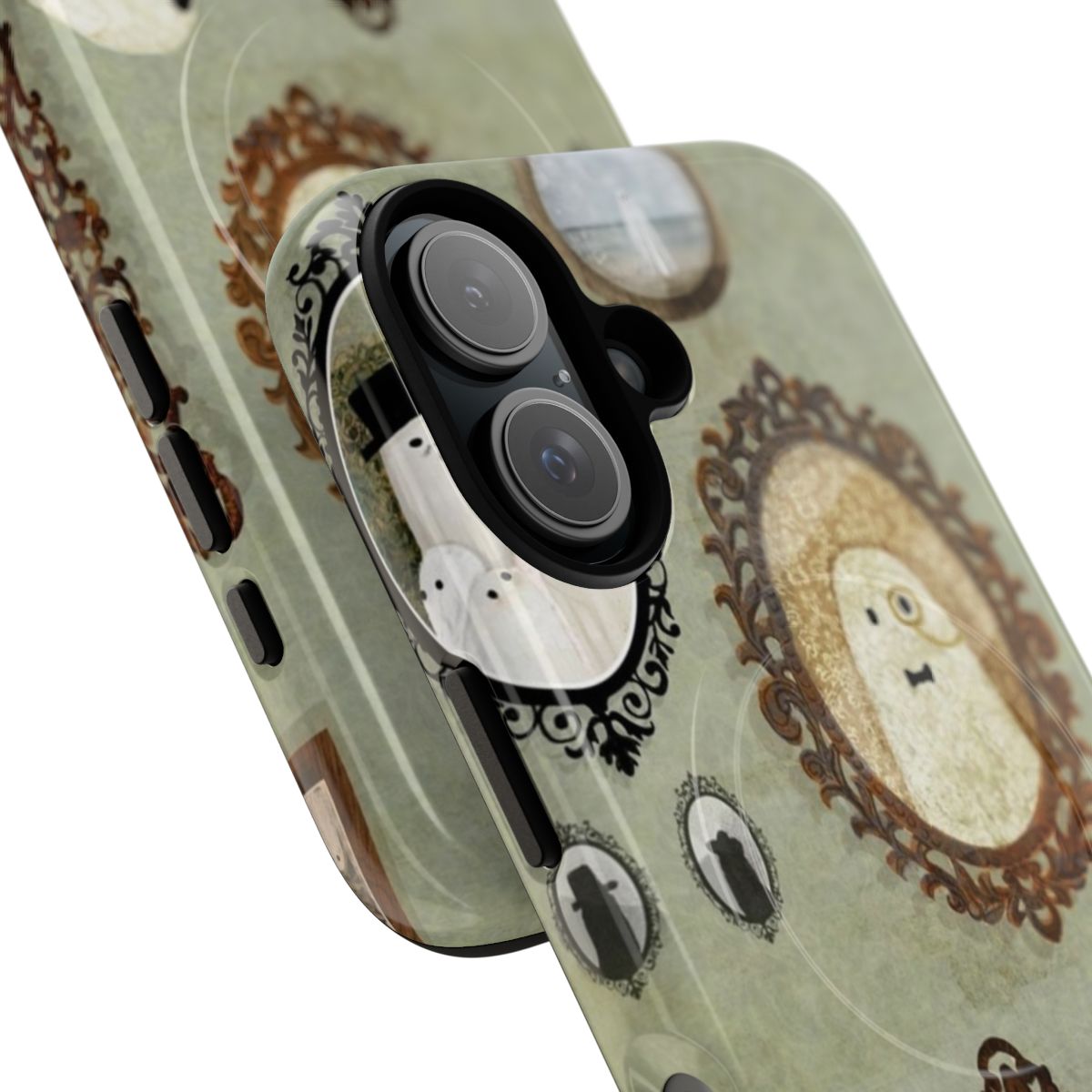 Spooky vintage-inspired phone case with a creepy haunted portrait design - Detail