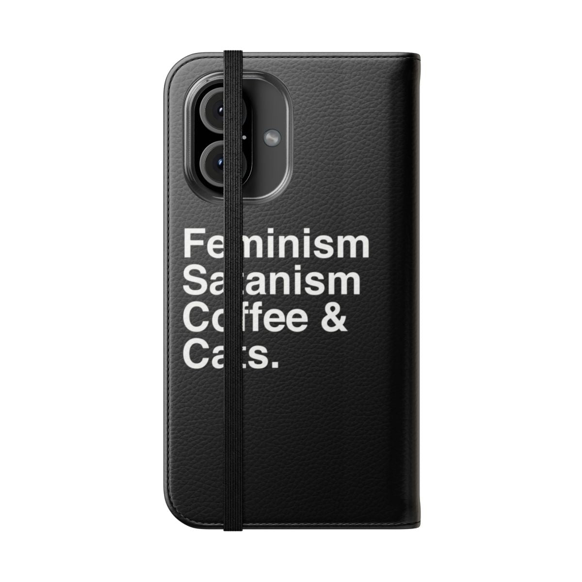 Feminism, Satanism, Coffee & Cats Flip Cover Phone Case - Folded Front