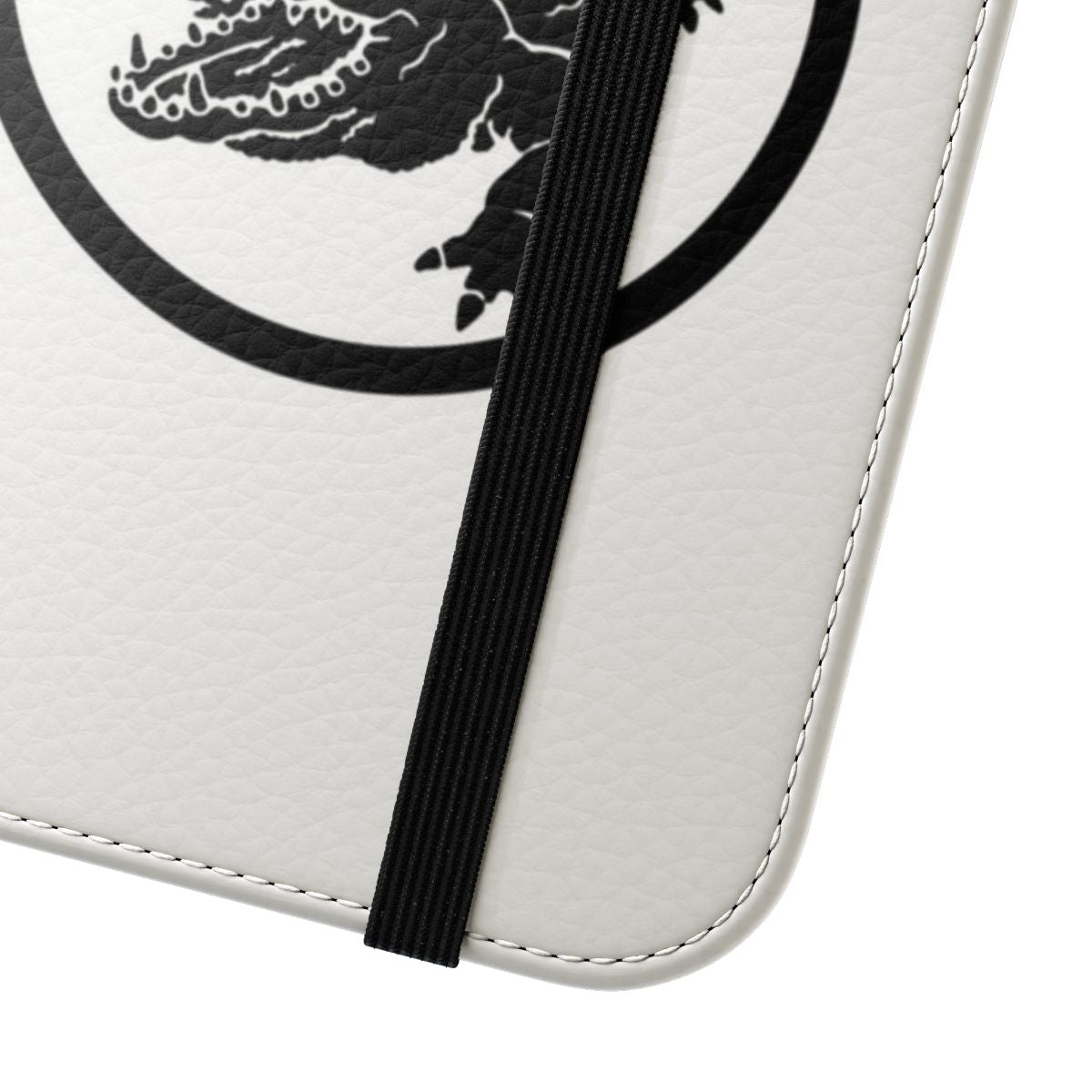 Krokodil-inspired flip cover phone case with 187 Strassenbande branding - Close Up