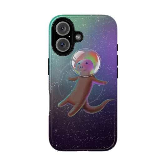 A colorful and durable phone case featuring a cute otter astronaut in space.