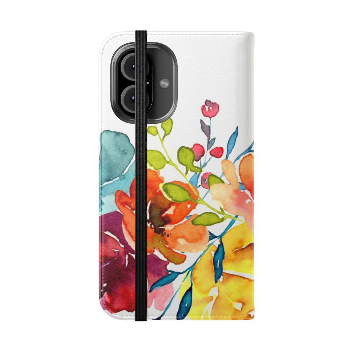 Colorful watercolor painting of pink peonies on a summer floral phone case - Folded Front