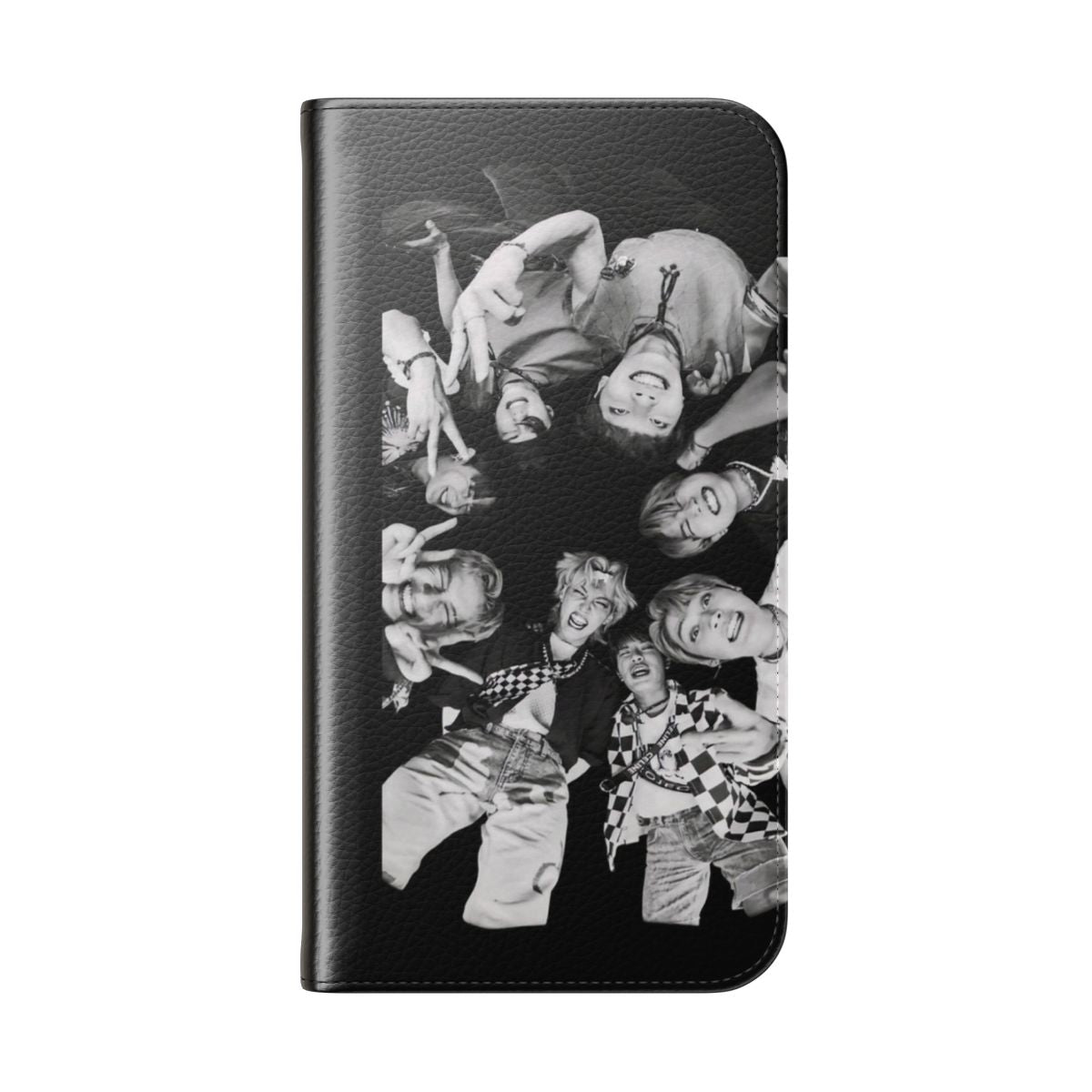 Stray Kids-themed flip cover phone case with band members' images - Folded Back