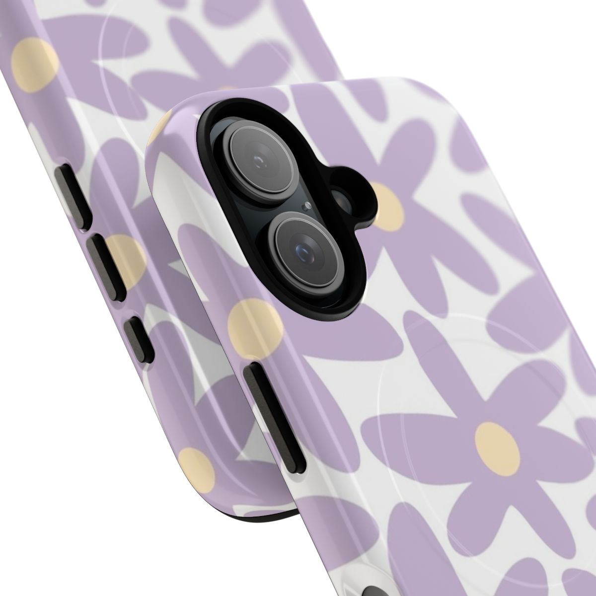 Daisy Time Retro Floral Pattern Phone Case in Soft Purple, Cream, and White - Detail