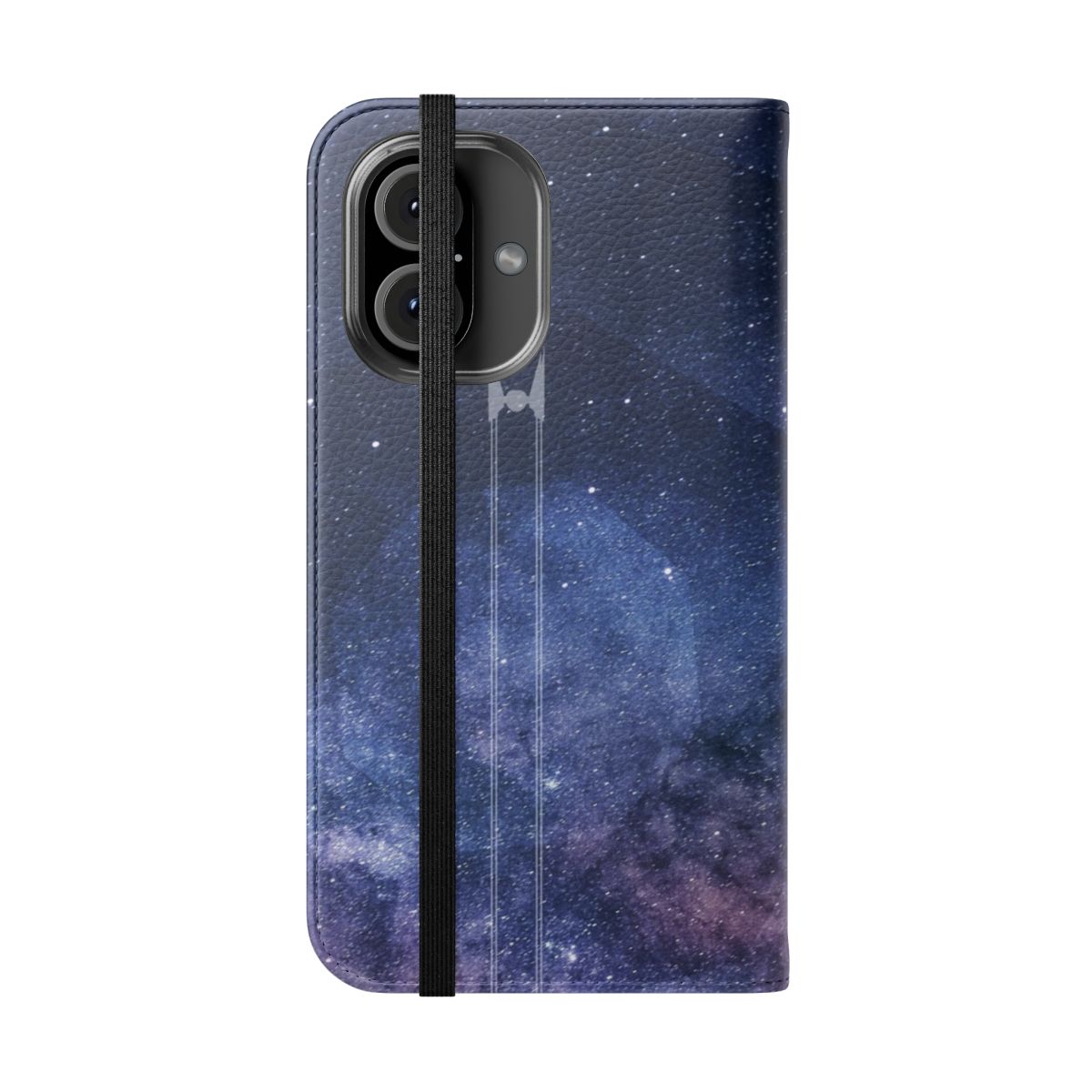 Galactic Empire-themed flip cover phone case with cosmic, futuristic design - Folded Front