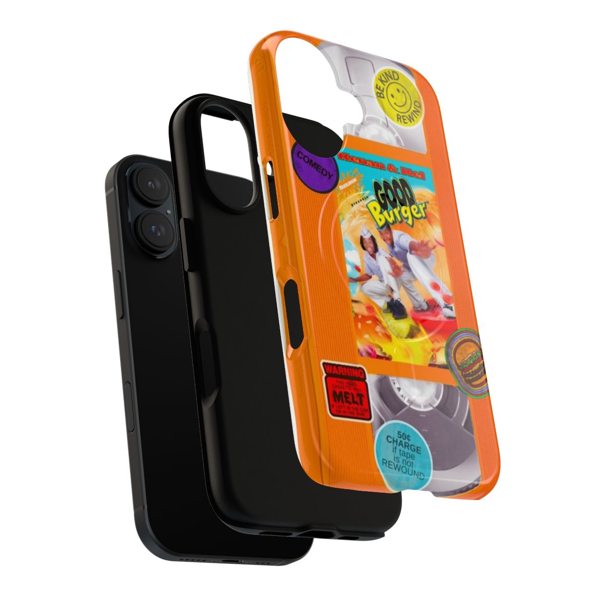 Retro 90s-Inspired Orange Phone Case with Good Burger VHS Tape Design - Layers